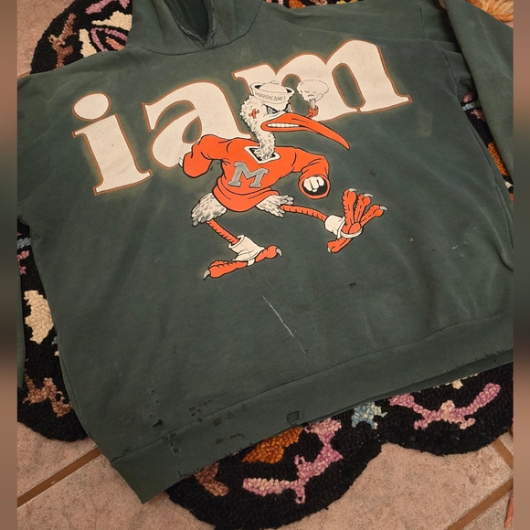 🔥🔥Vintage STRESSED OUT Green Miami Hurricanes Hoodie with Mascot Graphic🔥🔥 - Picture 6 of 11
